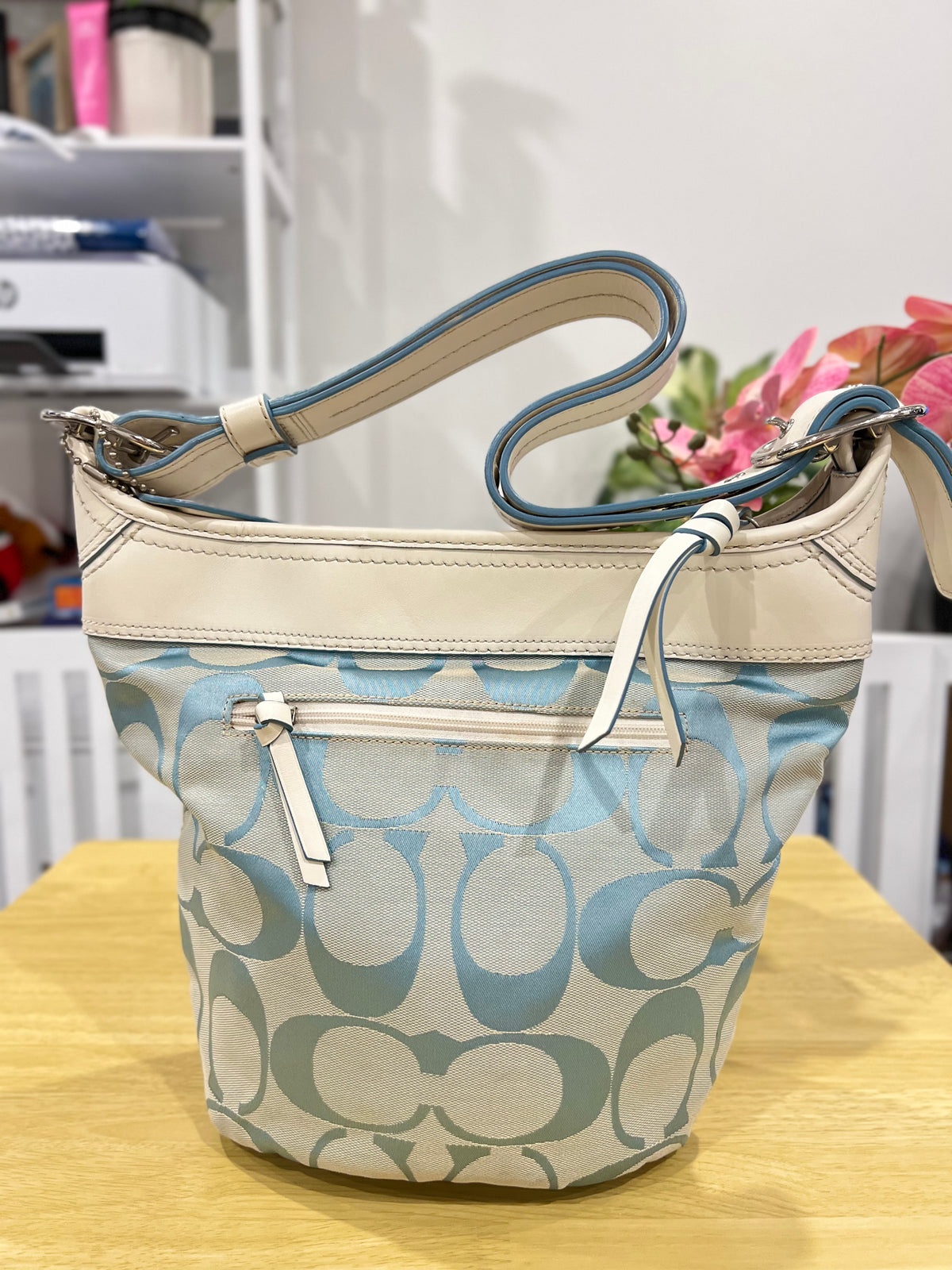 Coach Signature Rare Baby Blue Canvas Bucket Bag