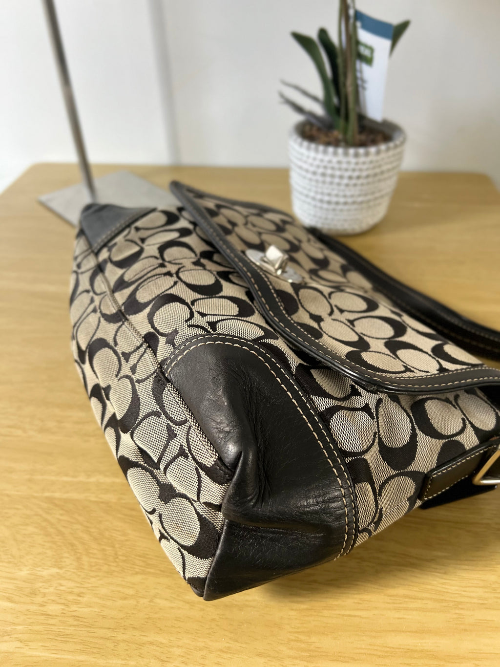 Coach Black and Grey Signature Monogram Two Way Bag