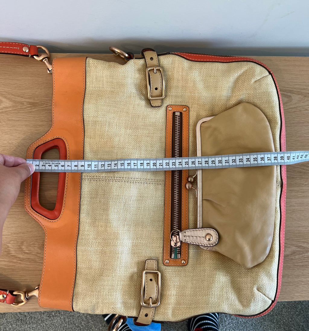 Authentic Coach Rare 2000s Bonnie Cashin Straw & Leather Fold-Over Bag