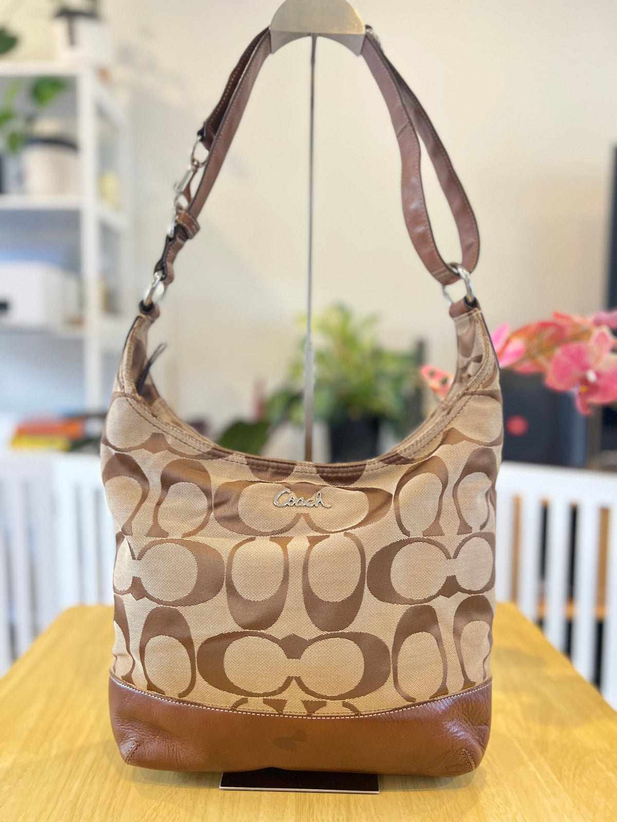 Coach Signature Canvas Hobo Crossbody Bag
