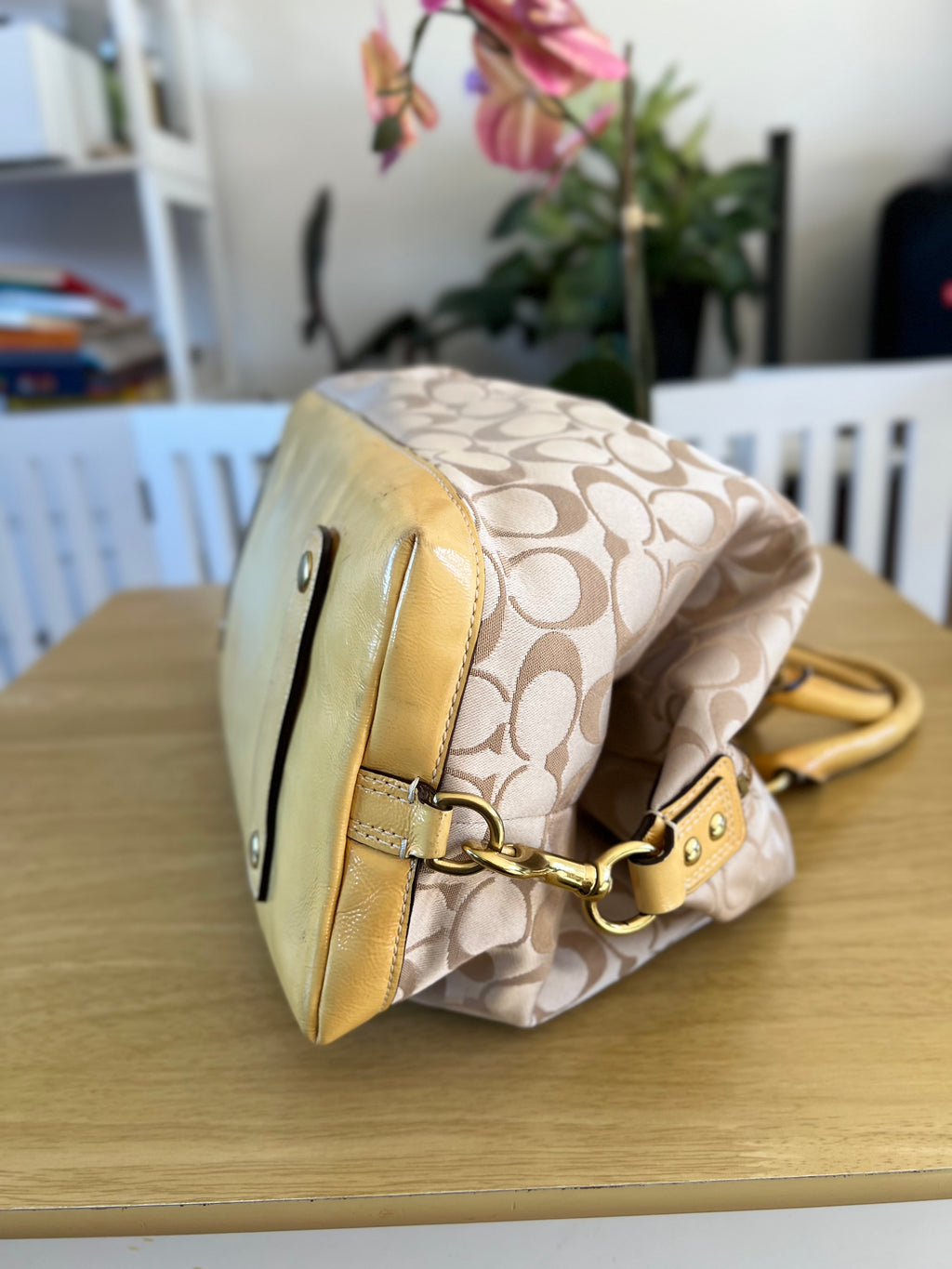 Coach Ashley Signature Canvas with Patent Leather Satchel