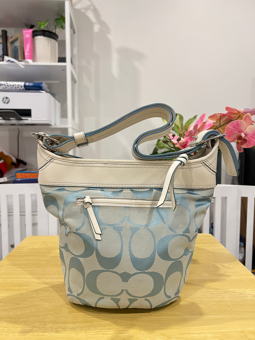 Coach Signature Rare Baby Blue Canvas Bucket Bag