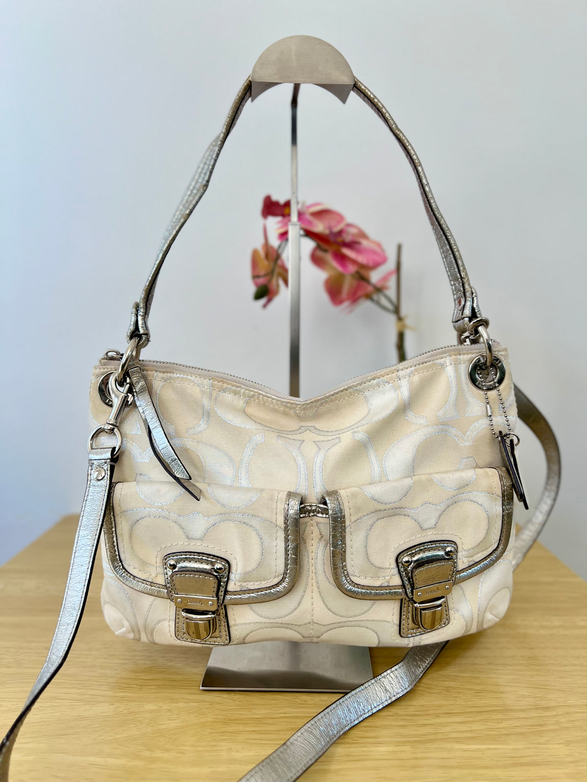 Coach Poppy Signature Double Pocket Shoulder Bag