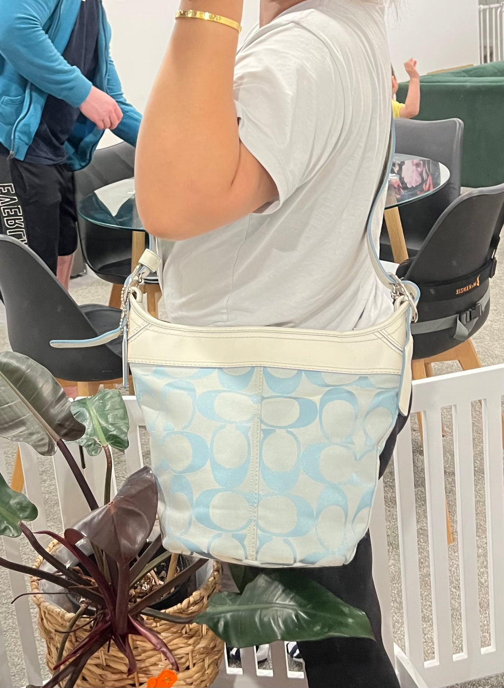 Coach Signature Rare Baby Blue Canvas Bucket Bag