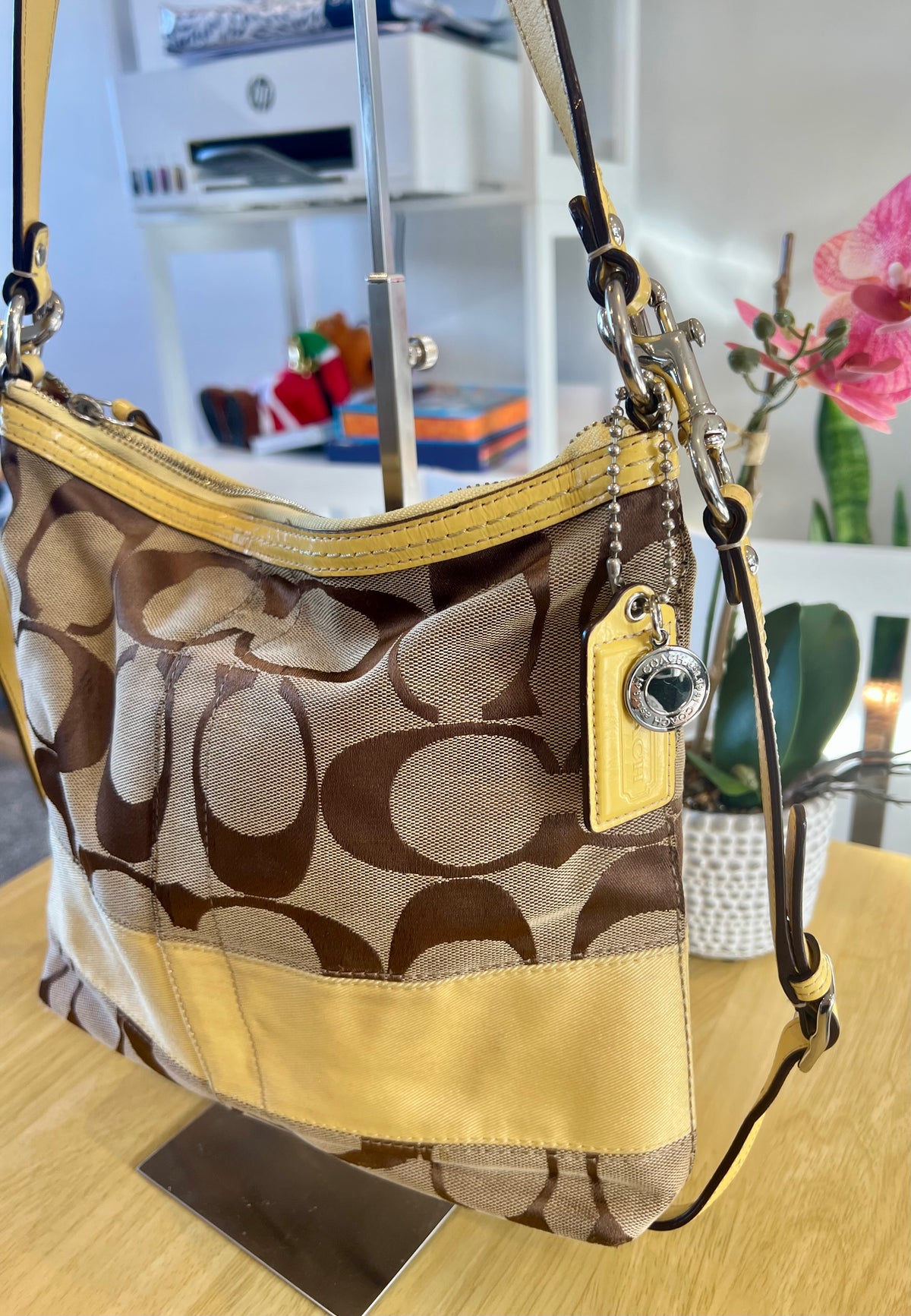 Coach Signature Stripe Hobo/Crossbody Bag