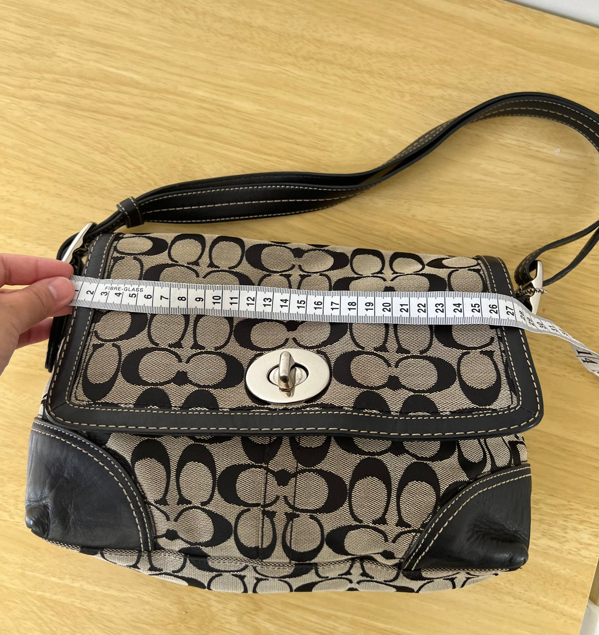 Coach Black and Grey Signature Monogram Two Way Bag