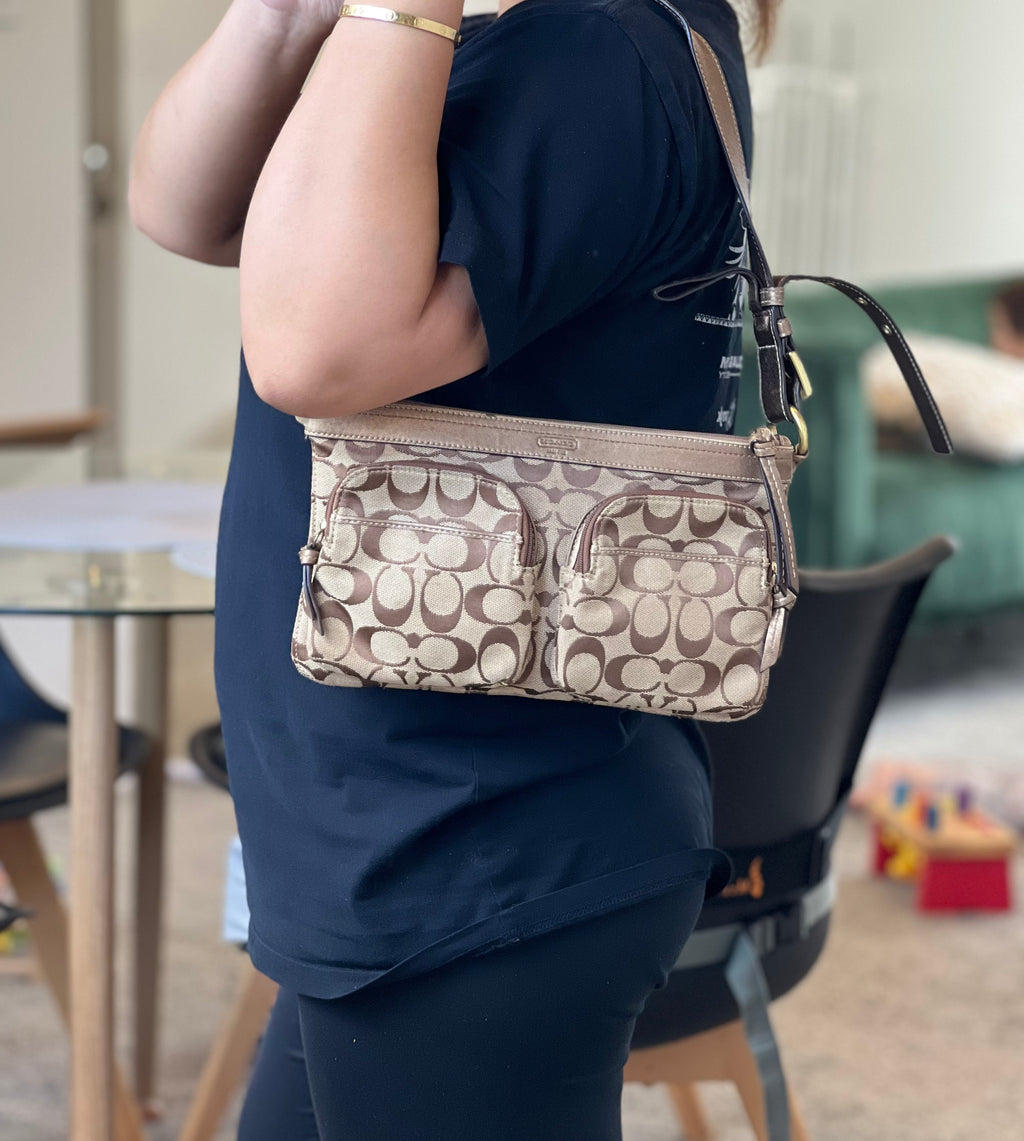 Coach Signature Double-Pocket Shoulder Bag