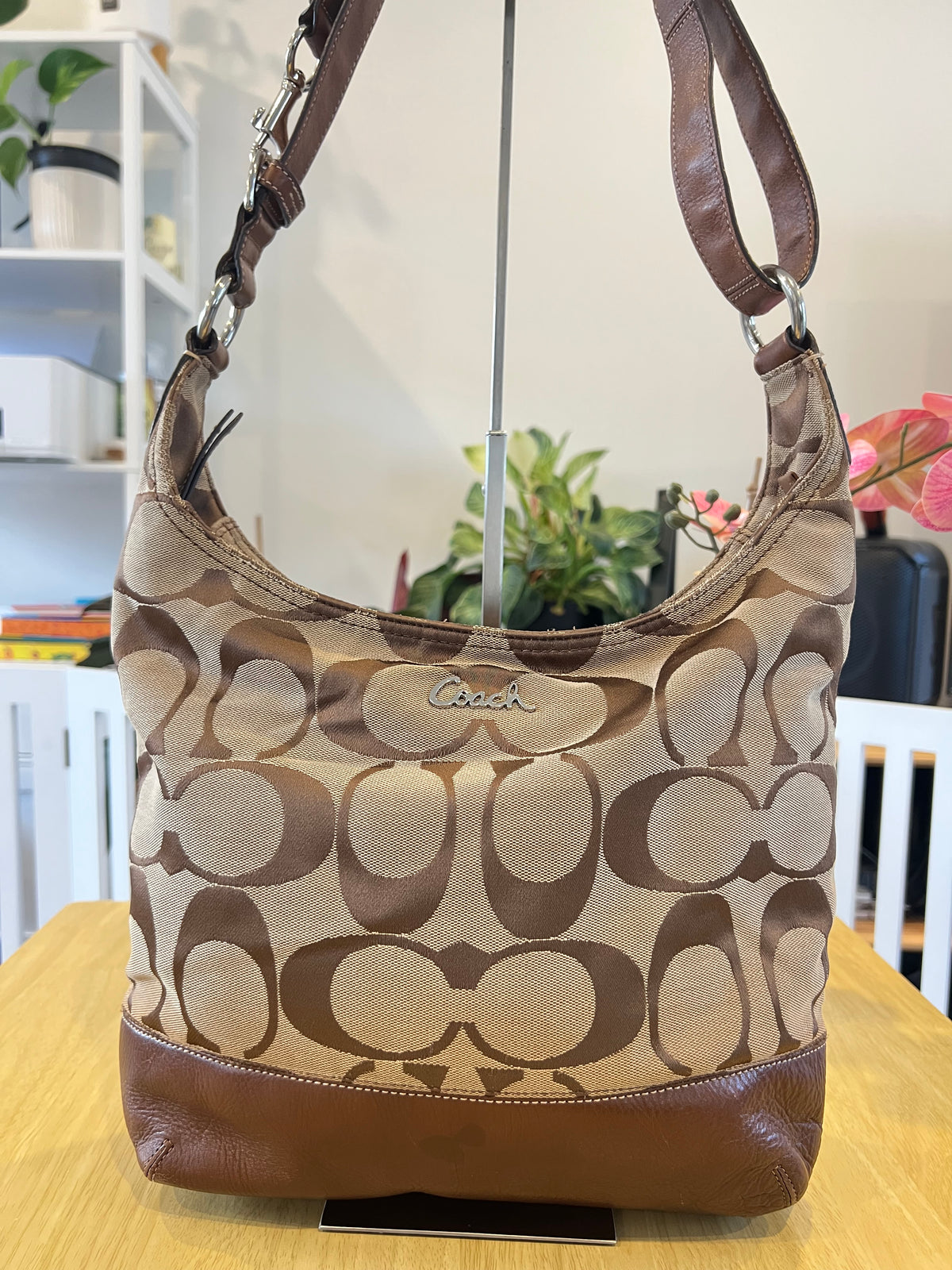 Coach Signature Canvas Hobo Crossbody Bag