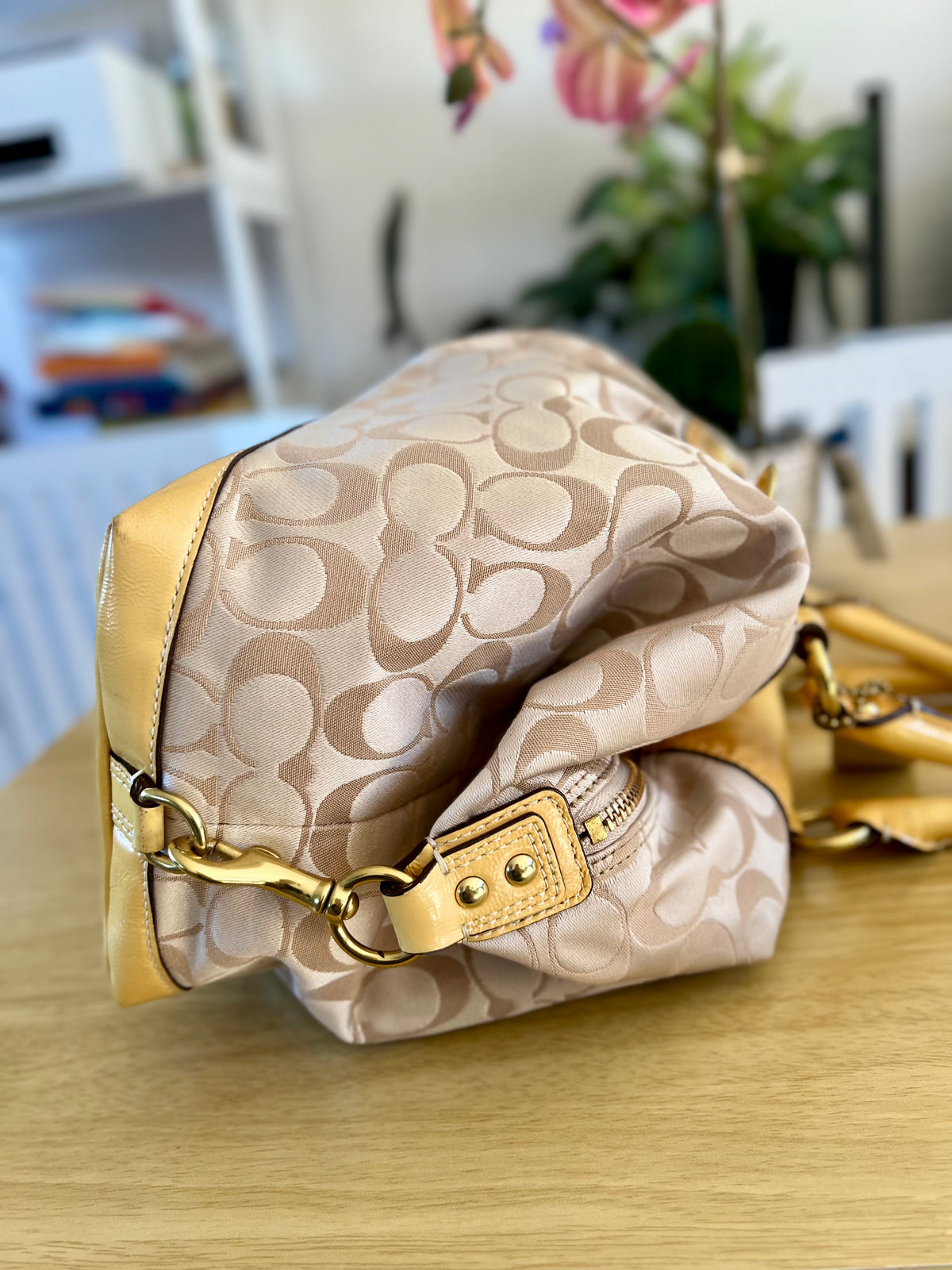 Coach Ashley Signature Canvas with Patent Leather Satchel
