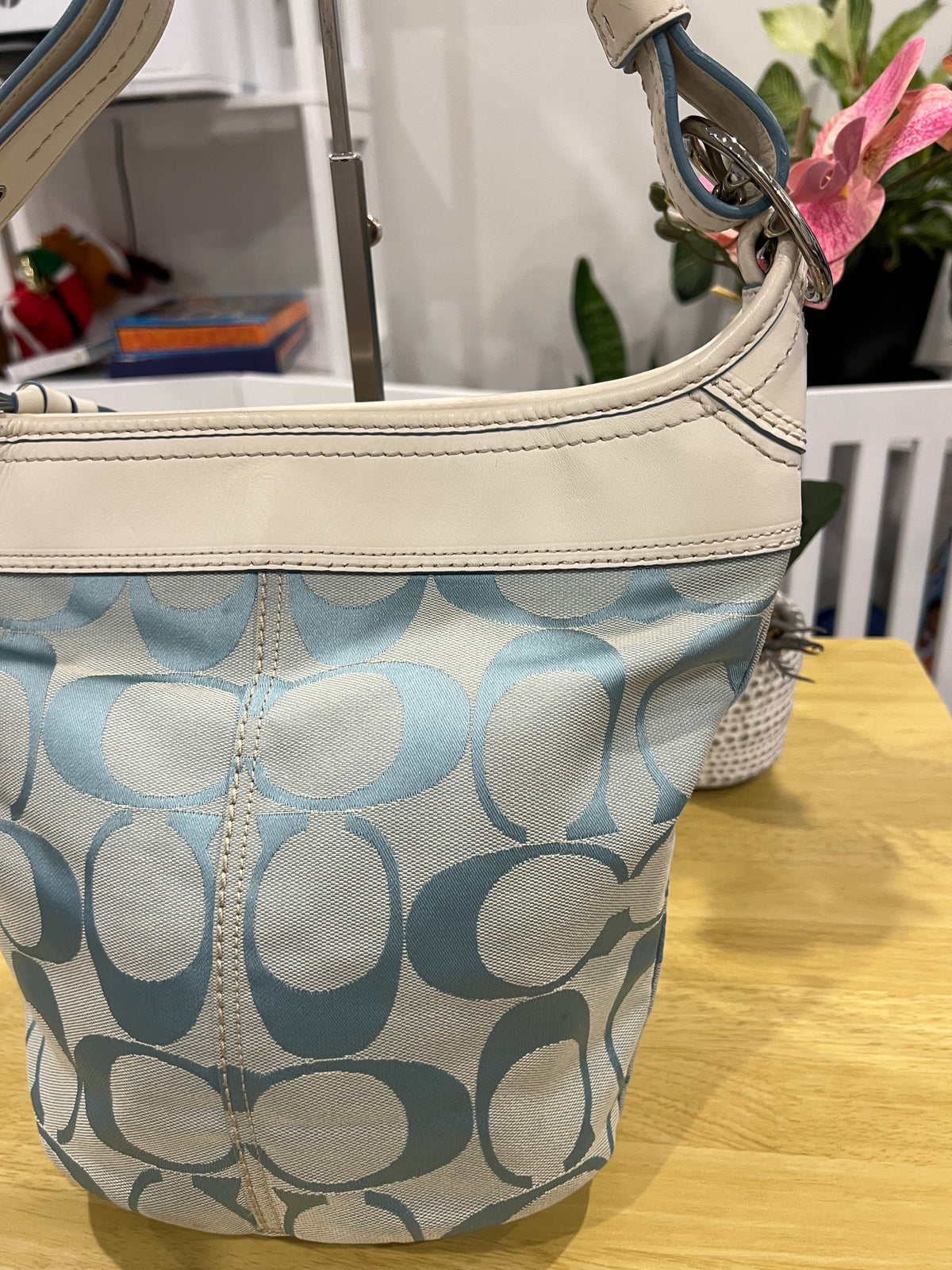 Coach Signature Rare Baby Blue Canvas Bucket Bag