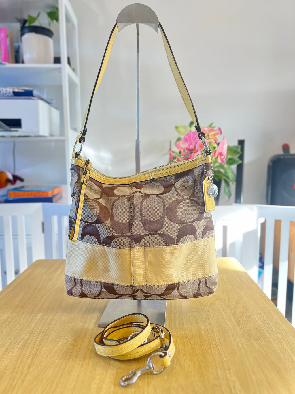 Coach Signature Stripe Hobo/Crossbody Bag