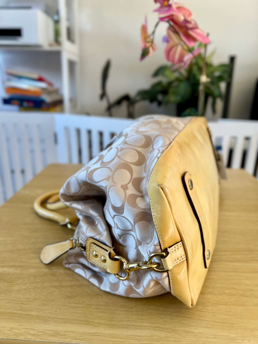 Coach Ashley Signature Canvas with Patent Leather Satchel