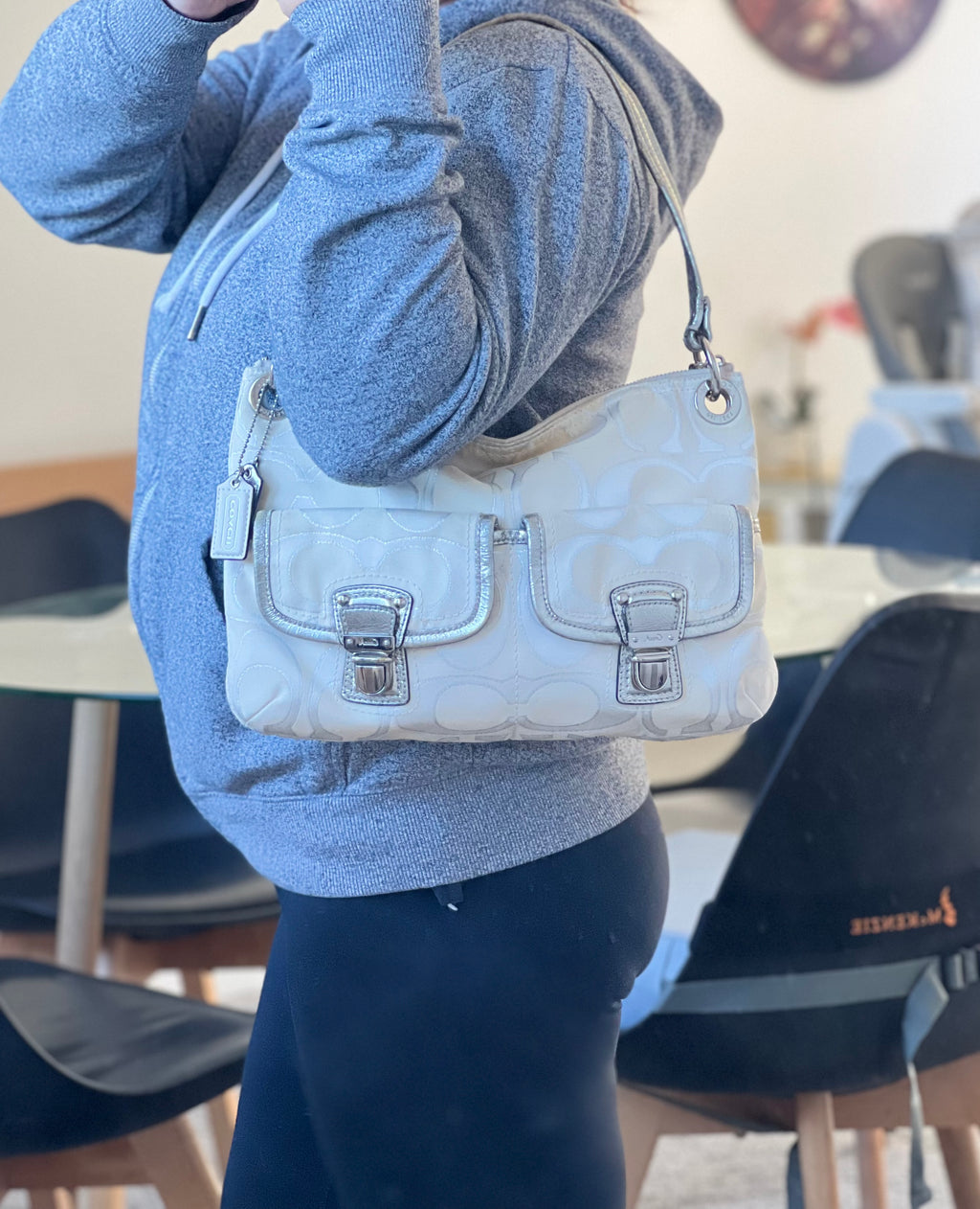 Coach Poppy Signature Double Pocket Shoulder Bag