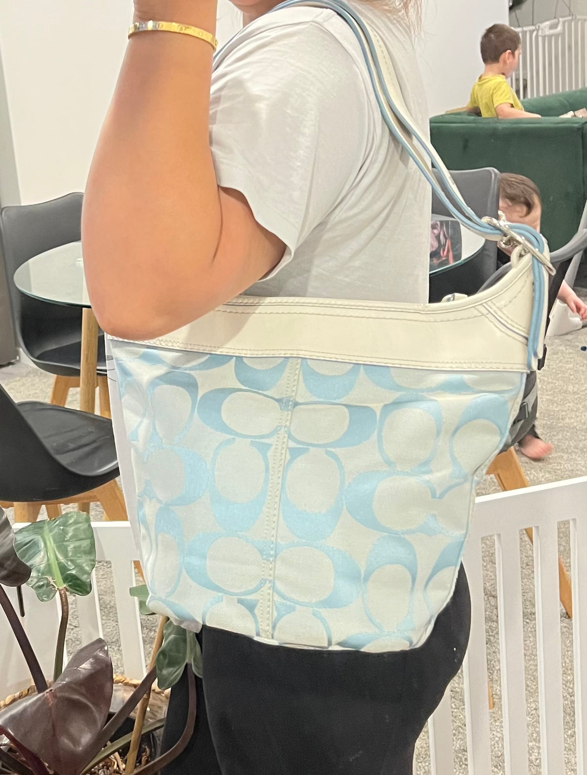 Coach Signature Rare Baby Blue Canvas Bucket Bag