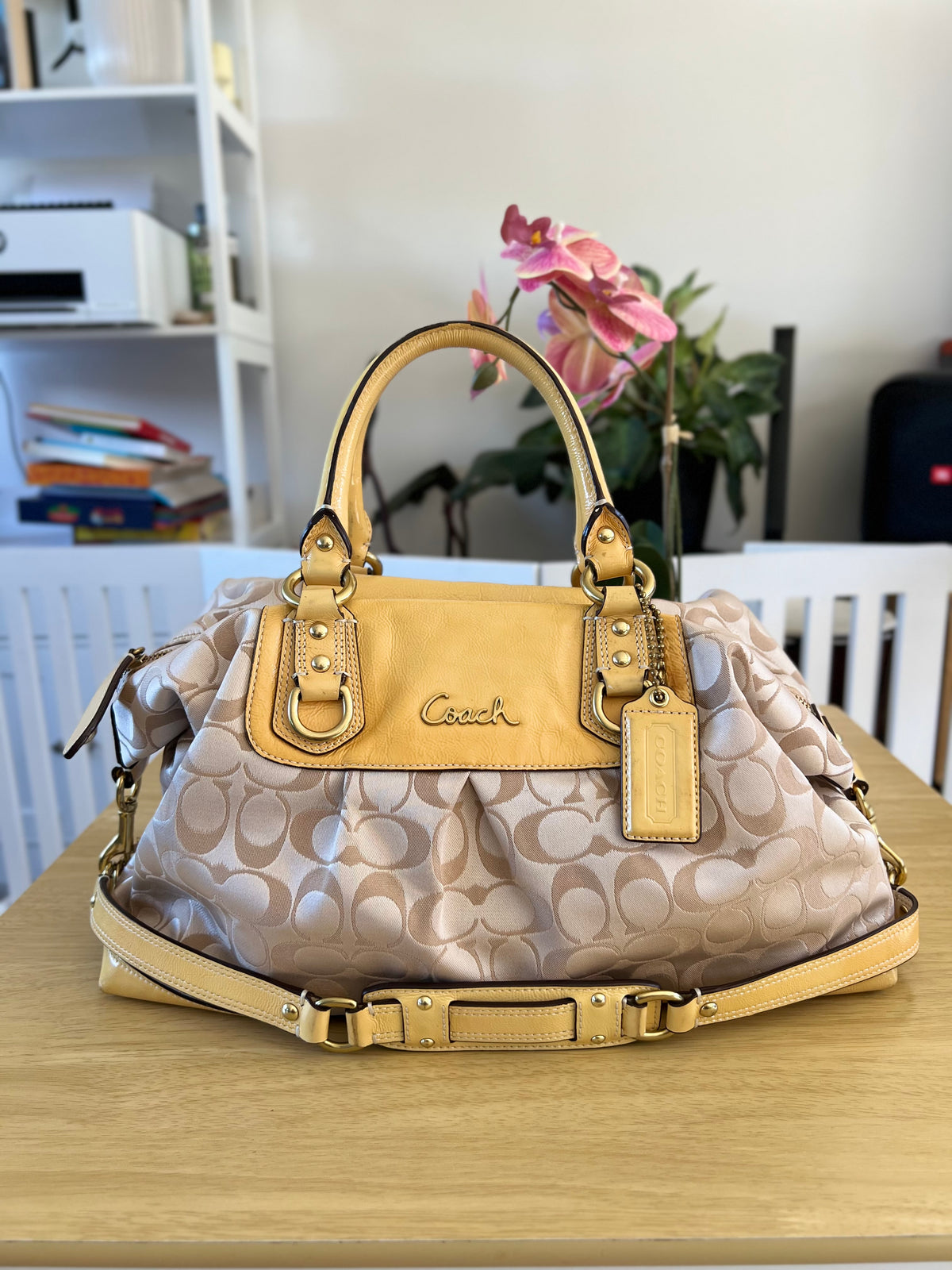 Coach Ashley Signature Canvas with Patent Leather Satchel
