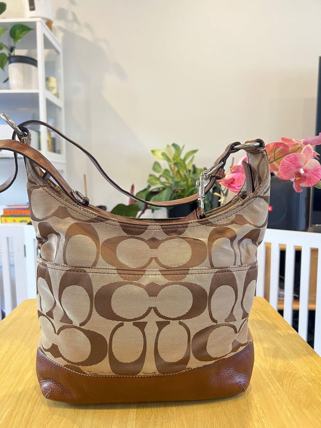 Coach Signature Canvas Hobo Crossbody Bag