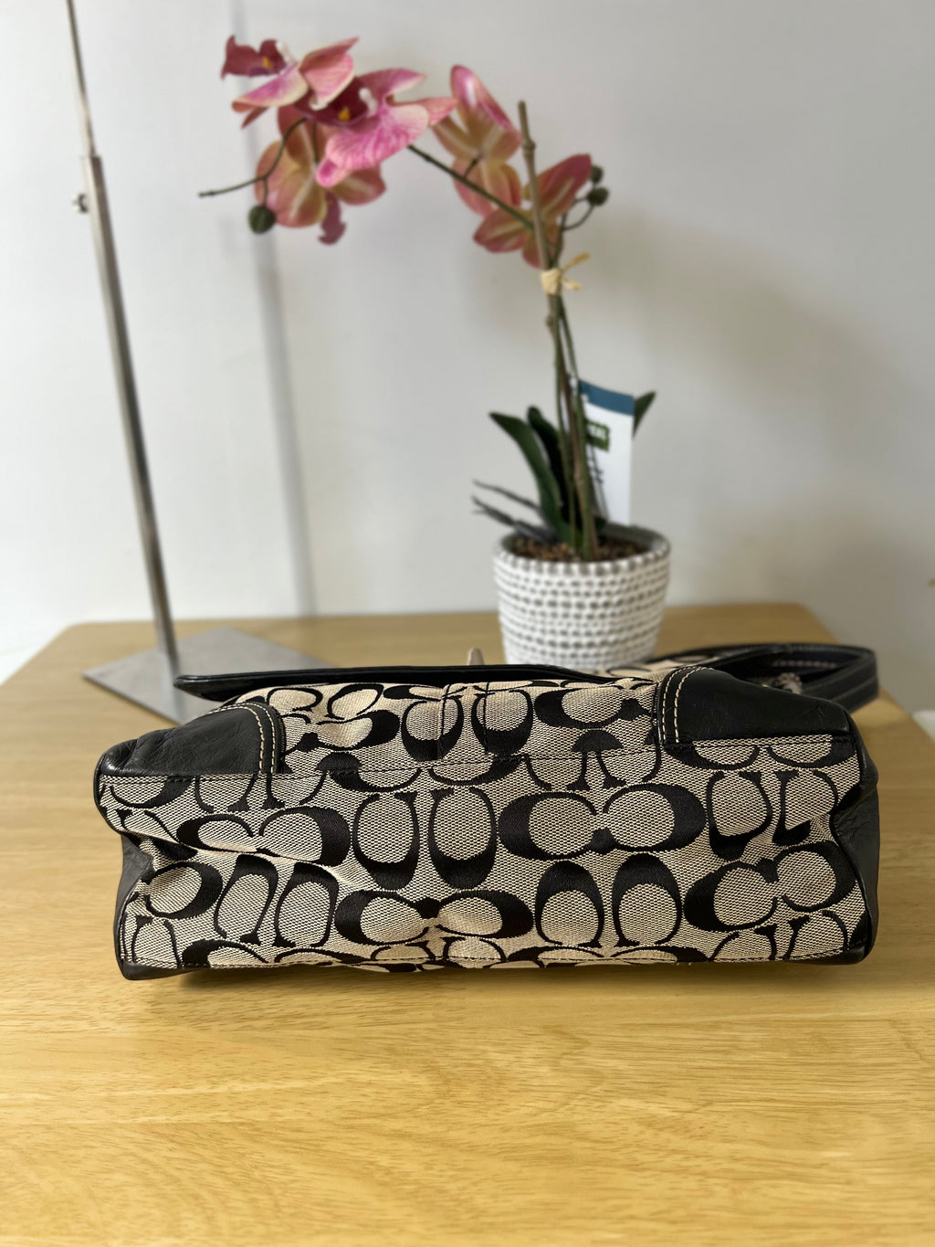 Coach Black and Grey Signature Monogram Two Way Bag