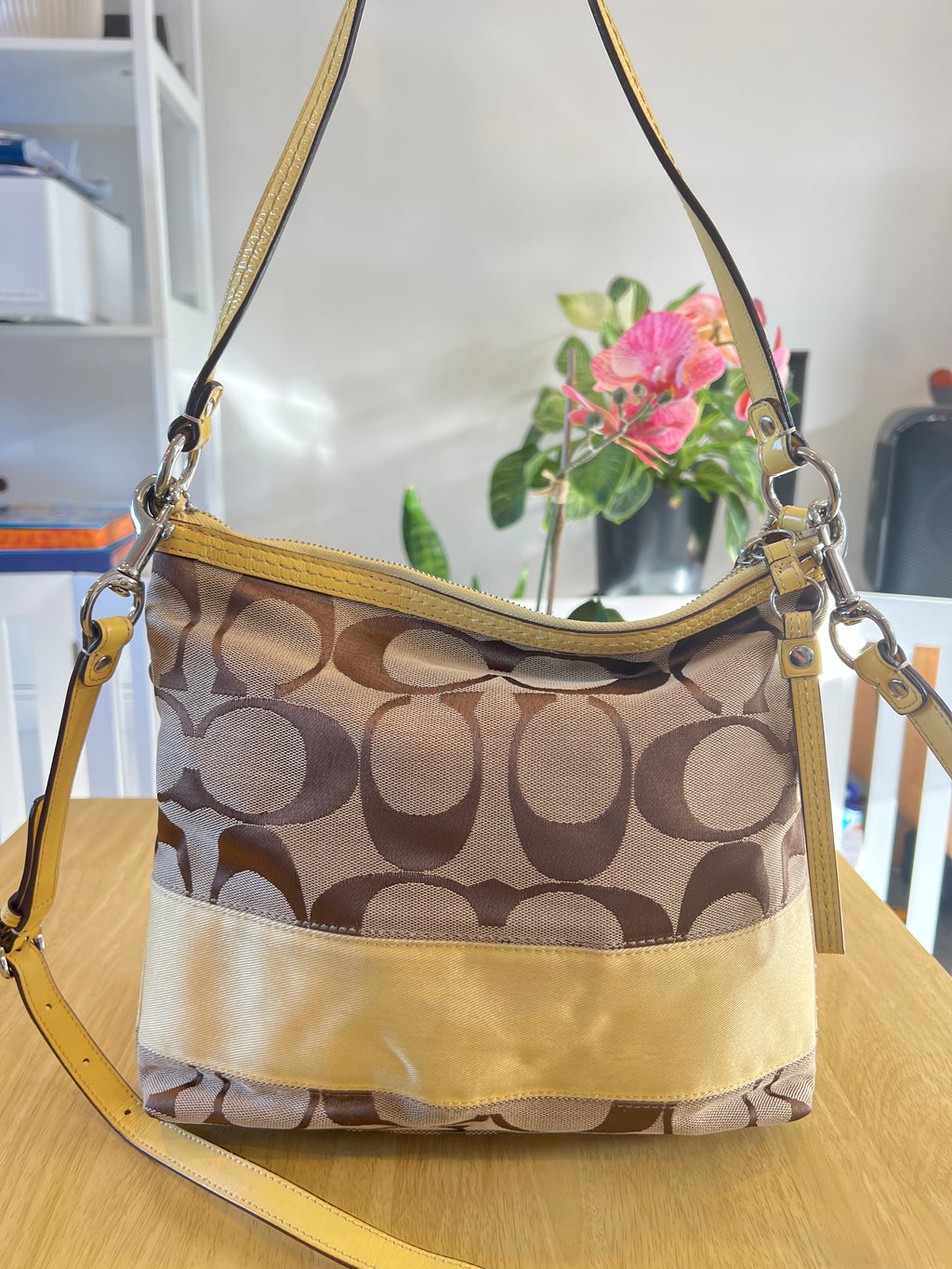 Coach Signature Stripe Hobo/Crossbody Bag