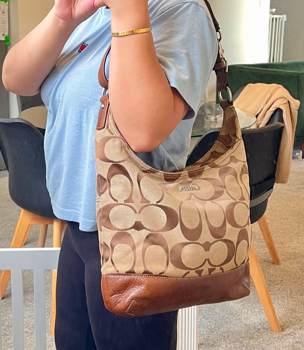 Coach Signature Canvas Hobo Crossbody Bag