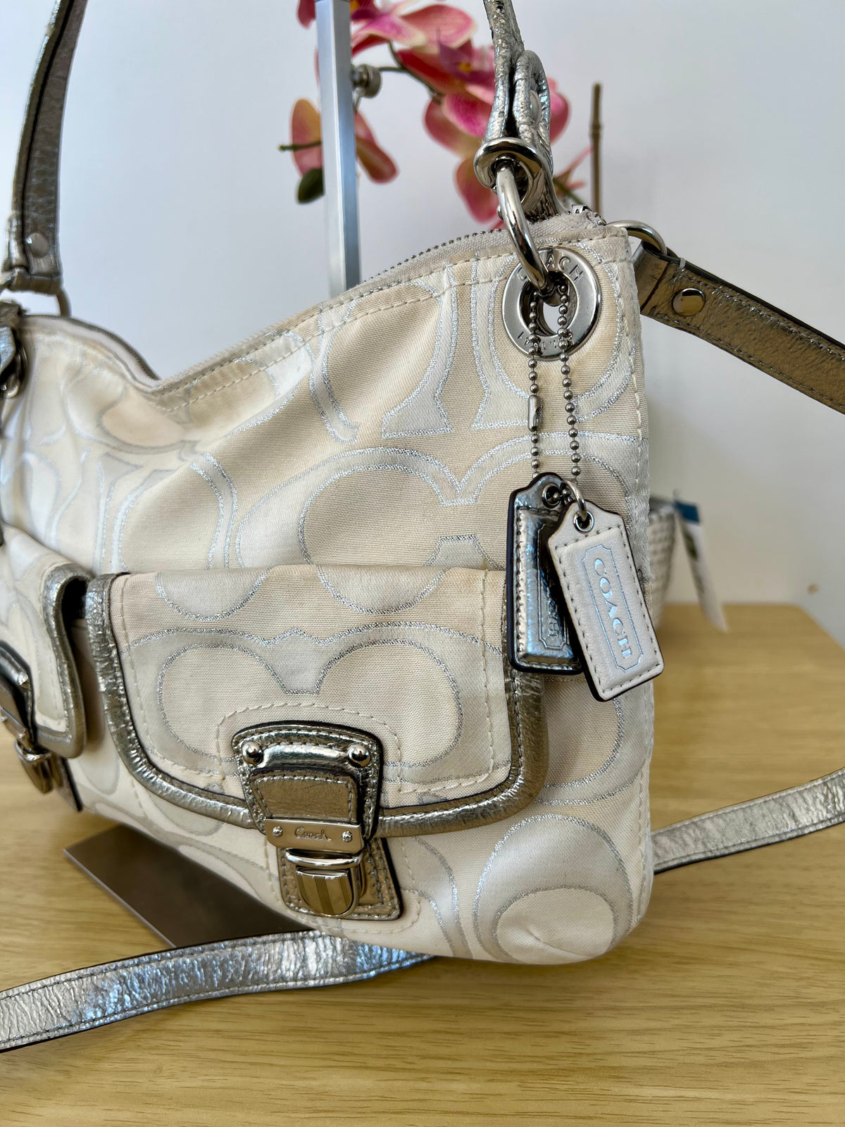 Coach Poppy Signature Double Pocket Shoulder Bag