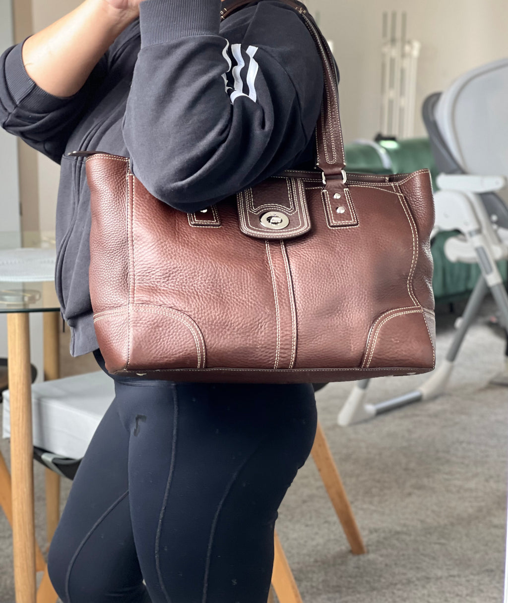 Coach Hampton Turnlock Large Leather Bag