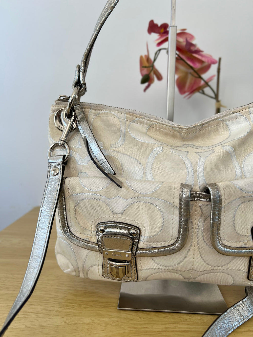 Coach Poppy Signature Double Pocket Shoulder Bag