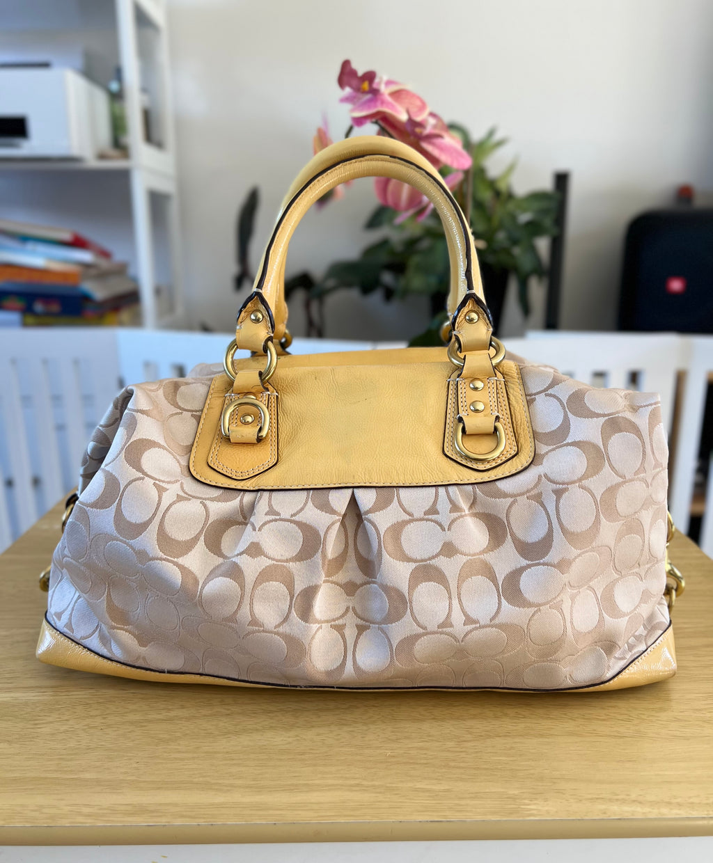 Coach Ashley Signature Canvas with Patent Leather Satchel