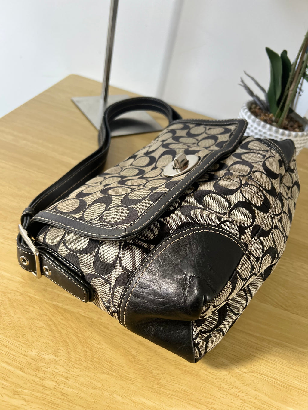 Coach Black and Grey Signature Monogram Two Way Bag