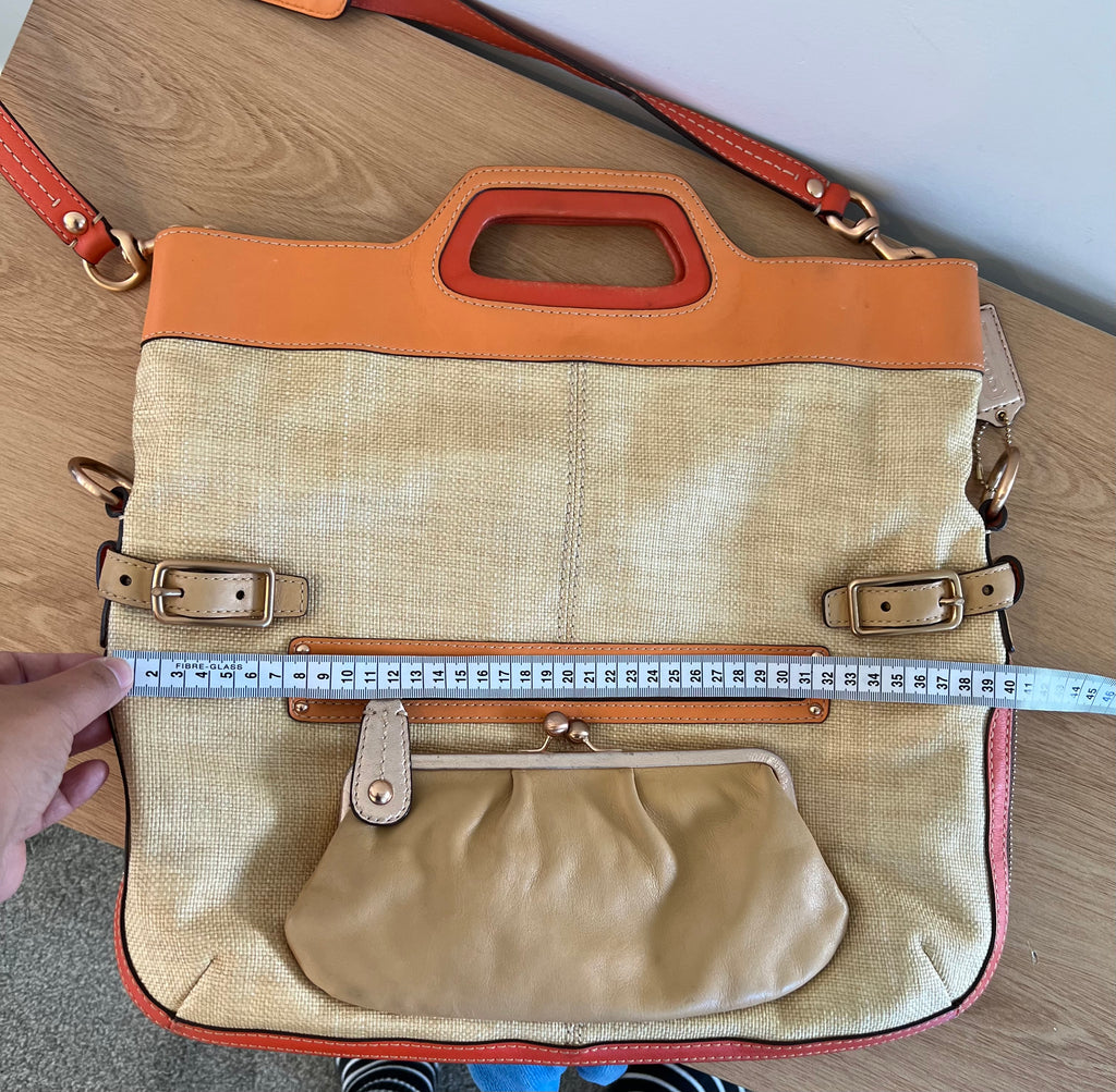 Authentic Coach Rare 2000s Bonnie Cashin Straw & Leather Fold-Over Bag
