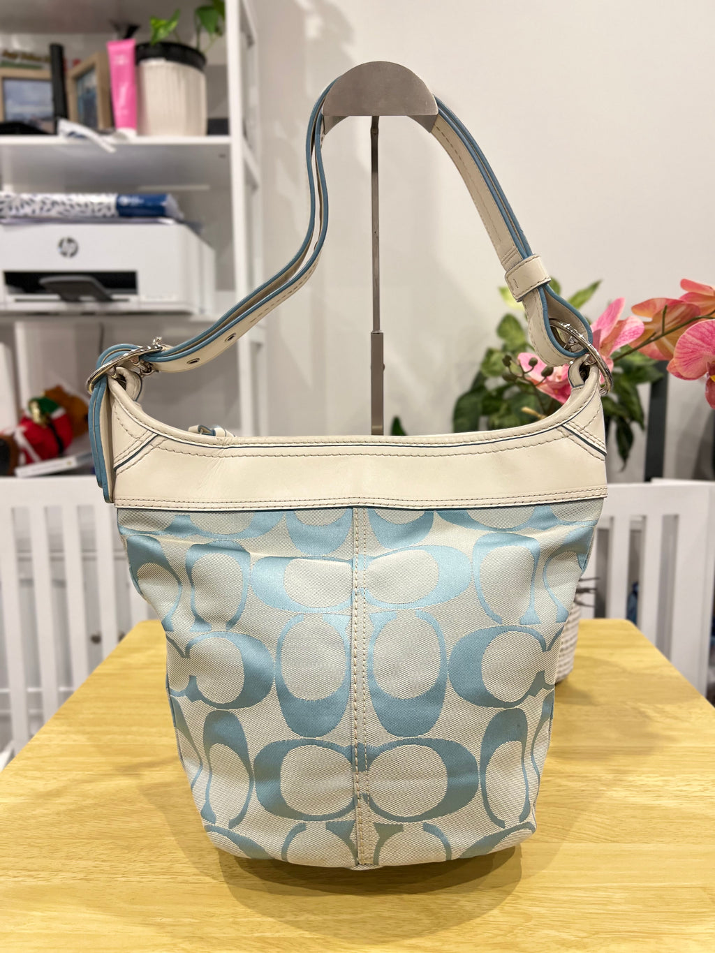 Coach Signature Rare Baby Blue Canvas Bucket Bag