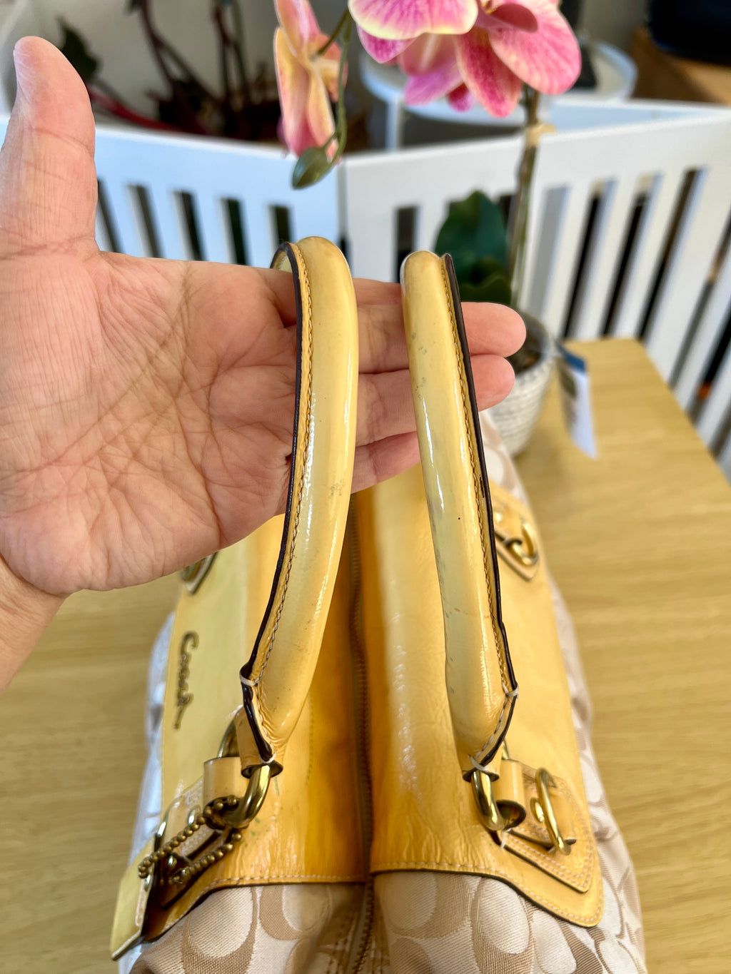 Coach Ashley Signature Canvas with Patent Leather Satchel