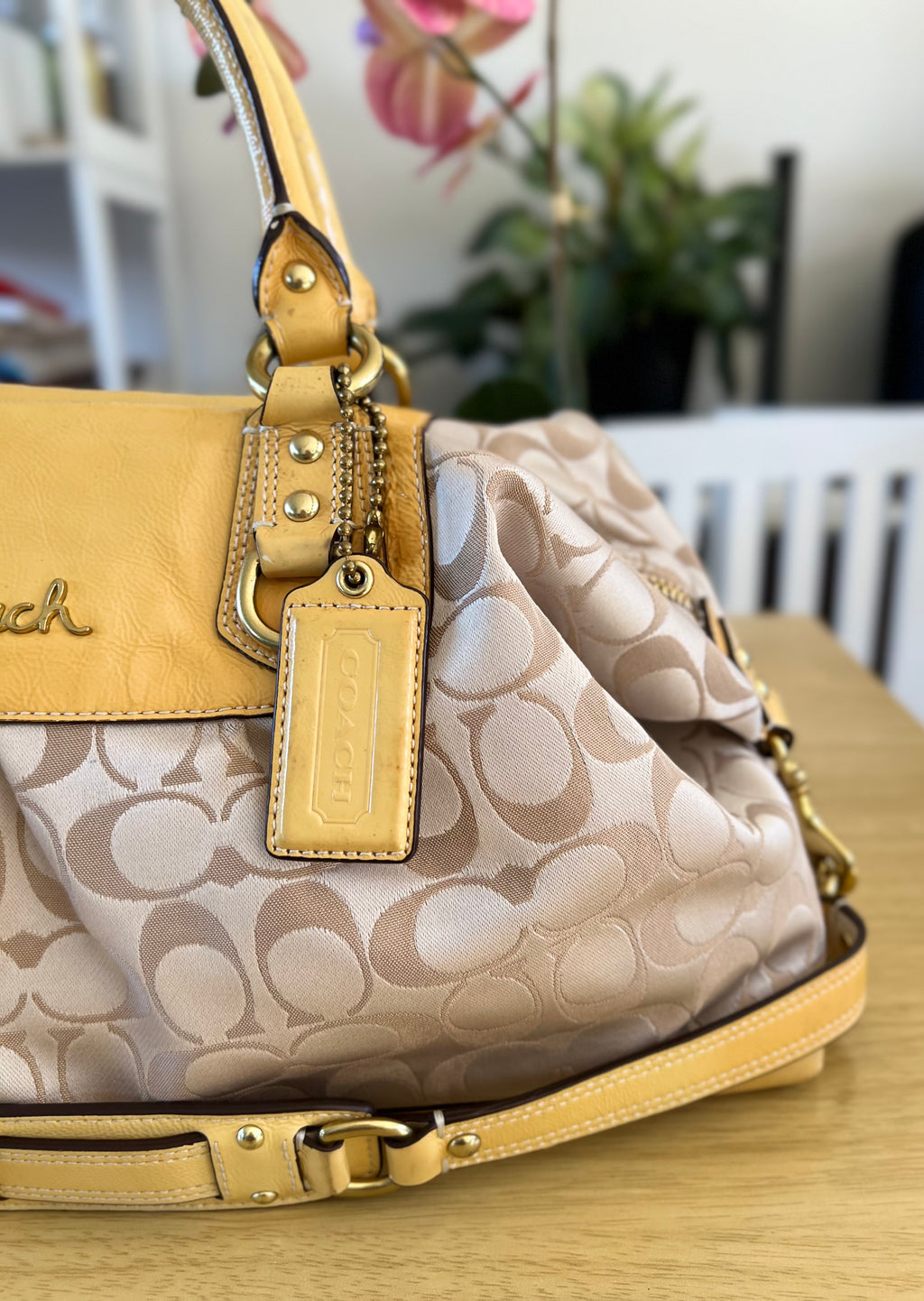 Coach Ashley Signature Canvas with Patent Leather Satchel